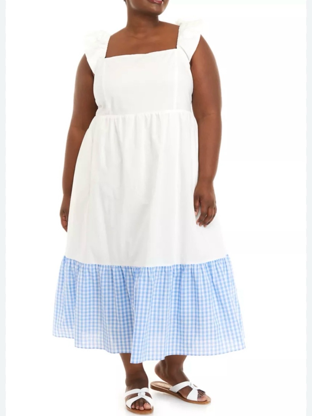 English Factory 2X NWT White Blue Gingham Accent Midi Dress Cottagecore